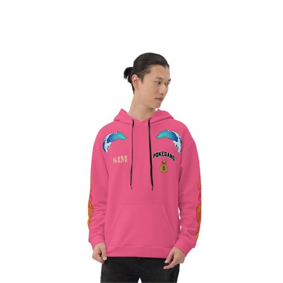 PokeGang Unisex Pink Long Sleeve Side Kangaroo Pocket Gym Workouts Hoodie - Picture 7 of 8